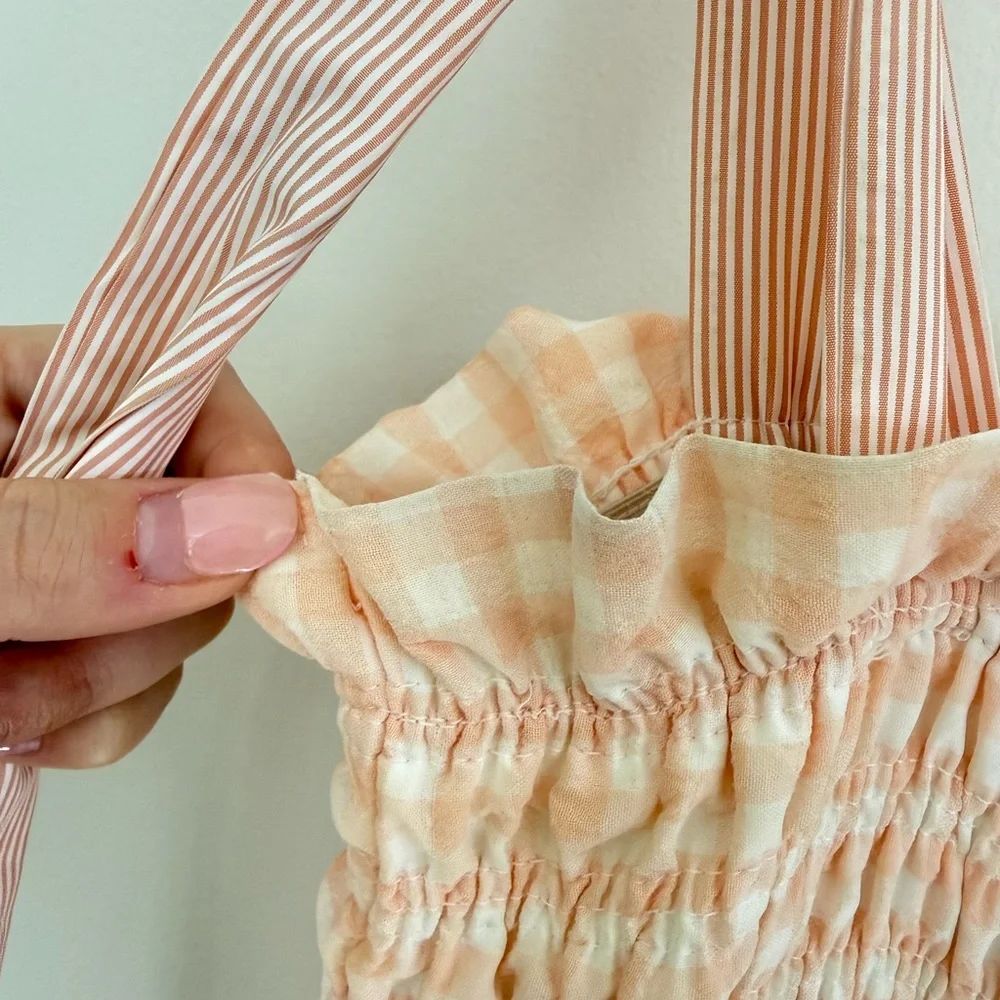MARBLE Peach Gingham Smocked Dress with pockets - Picture 6 of 9